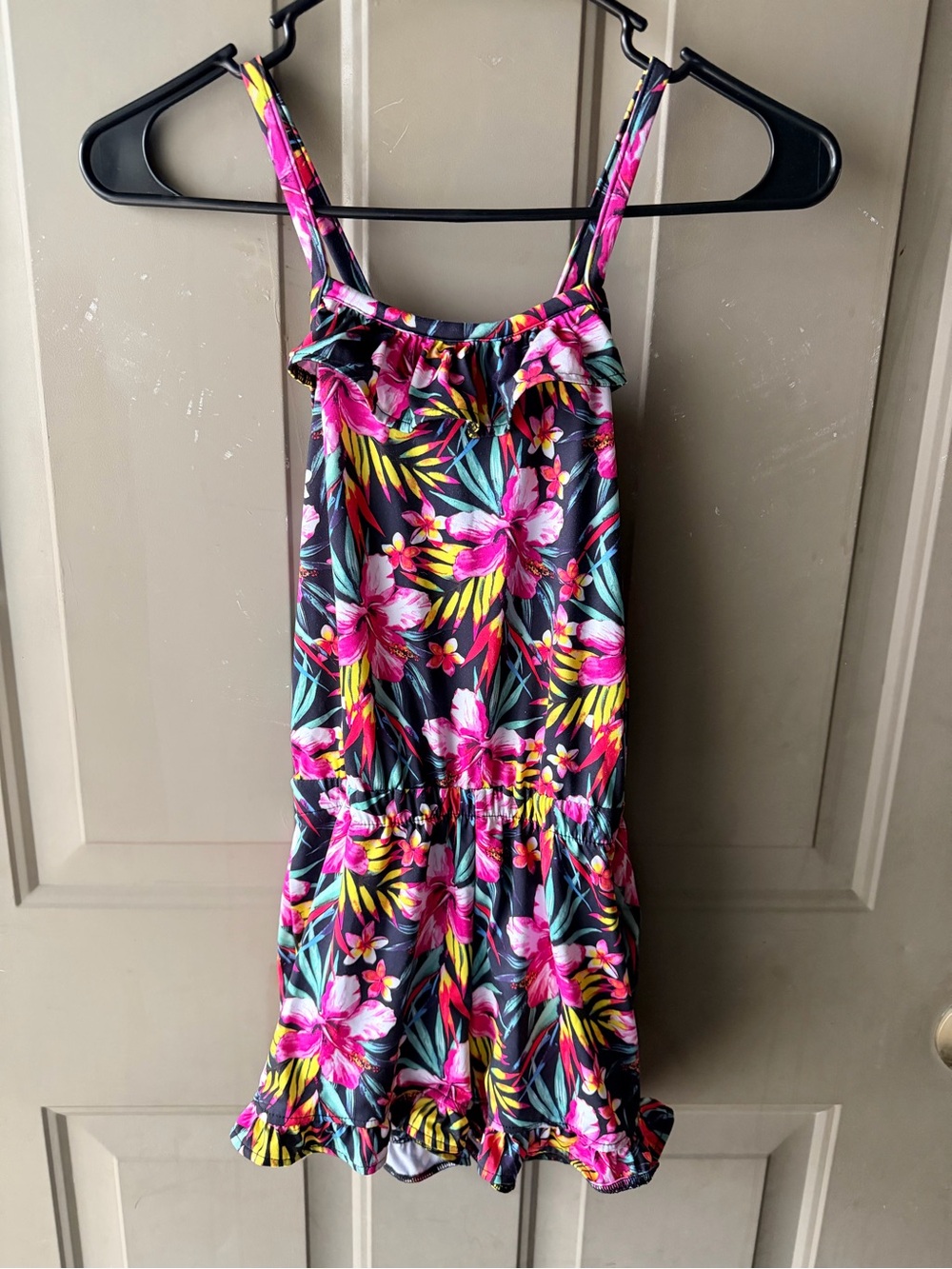 Hurley Girls Black Floral Romper with Pink, Yellow & Teal Accents
